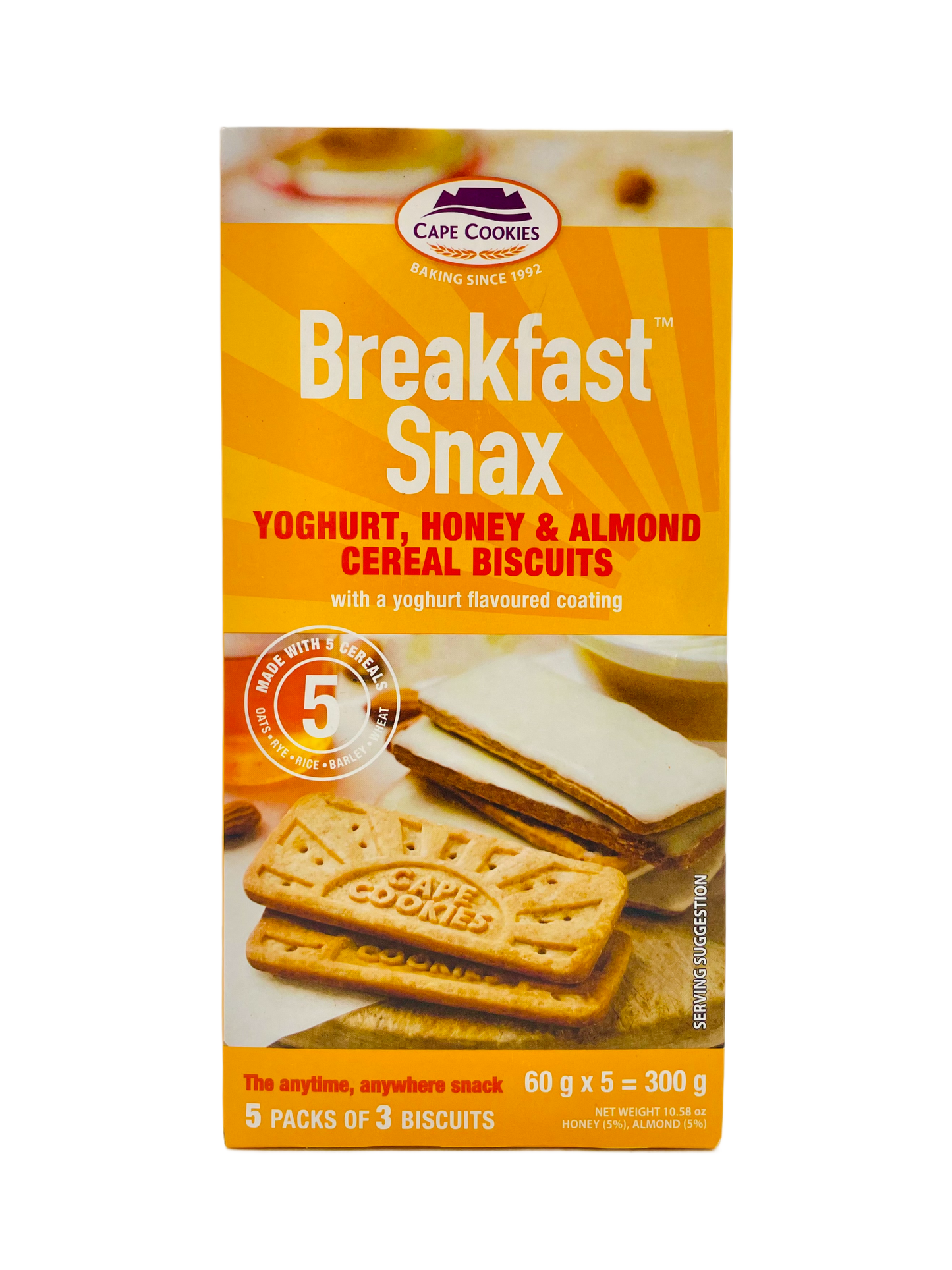 Cape Cookies Breakfast Snax Yoghurt, Honey & Almond Cereal Biscuits 300g